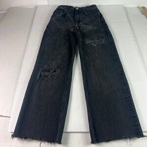 Zara Jeans Womens 26x28* High Rise Wide Leg Black Distressed Raw Hem Denim Tag 4